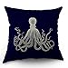 Moslion Octopus Pillow Case,Cute White Giant Octopus on Dark Blue Background Throw Pillow Case 18" x 18" Inch Cotton - Image 2