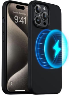 Magnetic Liquid Silicone Compatible for iPhone 15 Pro Max Case,Compatible with MagSAFE Charging Military Grade Drop Tested,Soft,Shockproof Protective Fiber Lining,Full Protection Cover-Black