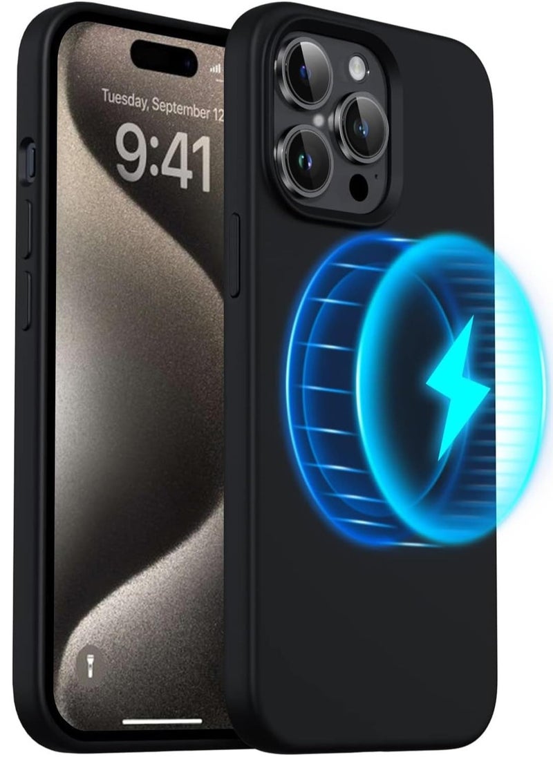 ELTRAZONE - Magnetic Liquid Silicone Compatible for iPhone 15 Pro Max Case,Compatible with MagSAFE Charging Military Grade Drop Tested,Soft,Shockproof Protective Fiber Lining,Full Protection Cover-Black - Image 1