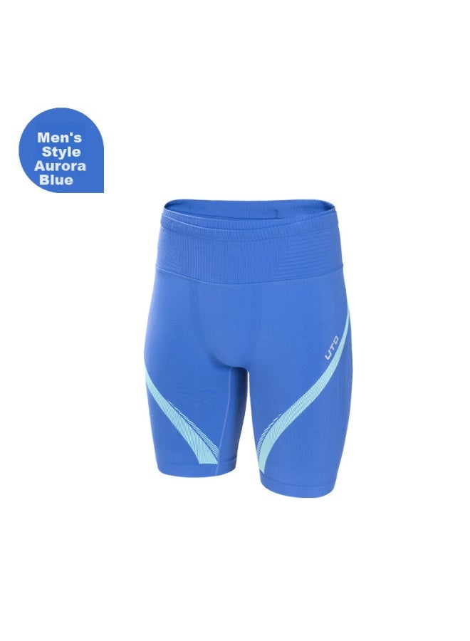 Uto Men's High Waist Compression Quick Dry Running Marathon Waist Pack Shorts Aurora Blue L