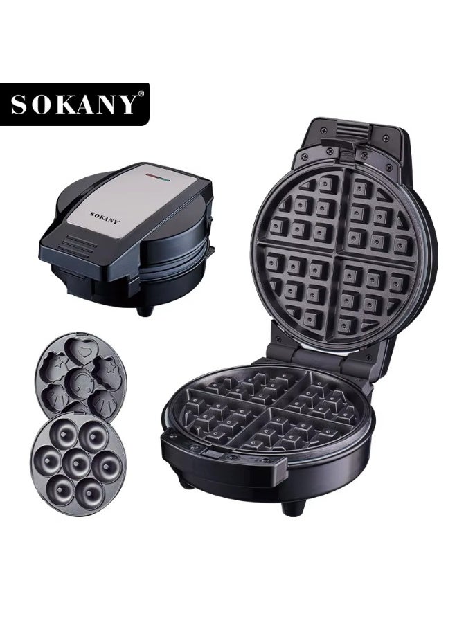 sokany 3-in-1 Waffle Maker – Non-Stick Multi Snacks Maker with Waffle, Donut & Cartoon Cake Plates, Detachable Plates, 600W, SK-08006 – Easy to Clean & Perfect for Breakfast & Snacks - Image 2