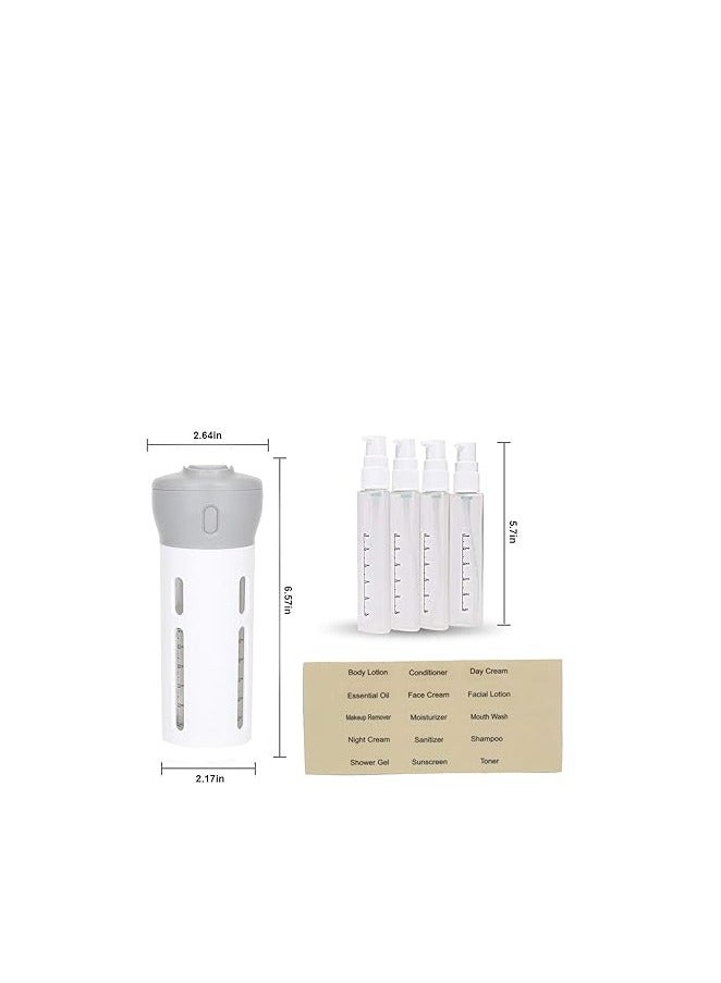 4-in-1 Travel Dispenser Bottle, Lotion Shampoo Gel Travel Dispenser,Includes Four Empty Reusable 40 ml Cosmetic Toiletry Containers for Sanitizer, Soap, Lotions, Skincare, Makeup Products (Gray) - Image 4