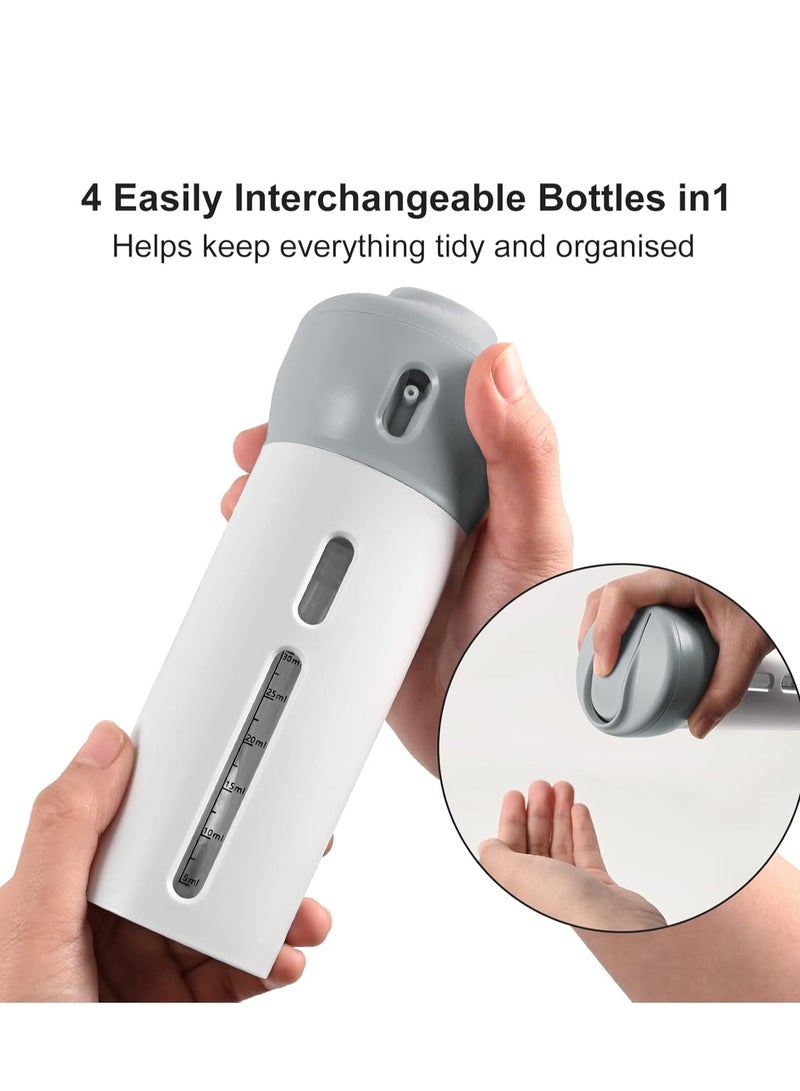 4-in-1 Travel Dispenser Bottle, Lotion Shampoo Gel Travel Dispenser,Includes Four Empty Reusable 40 ml Cosmetic Toiletry Containers for Sanitizer, Soap, Lotions, Skincare, Makeup Products (Gray) - Image 5