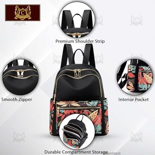 Monarch bizcom impex Ethnic Style Waterproof Oxford Backpack | Ladies Fashion Travel Canvas Bag | Large Capacity Nylon Collage Bagpack | Girls Printed Laptop Backpack (Half Leafs and Black) - Image 3