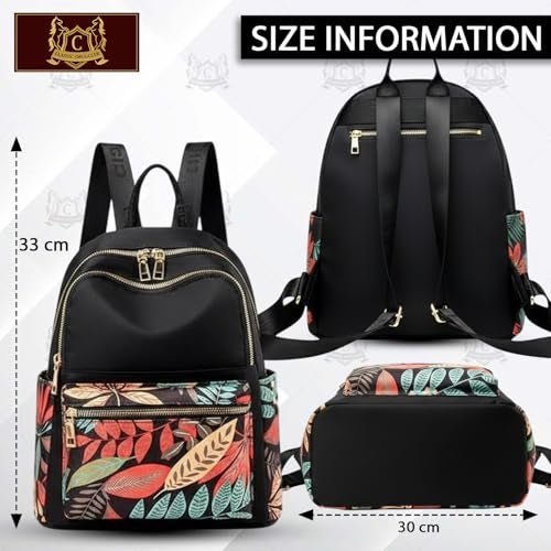 Monarch bizcom impex Ethnic Style Waterproof Oxford Backpack | Ladies Fashion Travel Canvas Bag | Large Capacity Nylon Collage Bagpack | Girls Printed Laptop Backpack (Half Leafs and Black) - Image 2