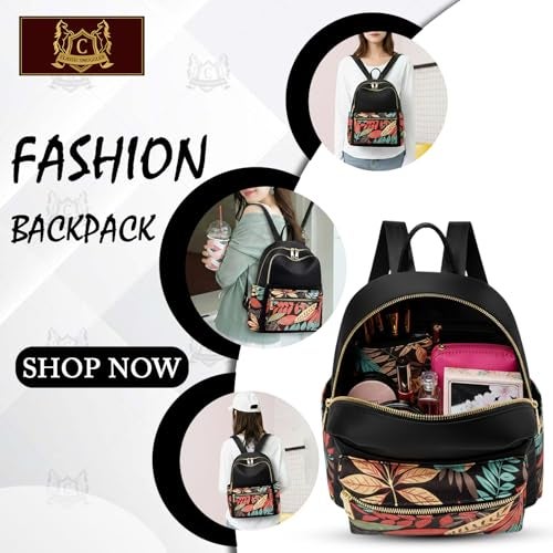 Monarch bizcom impex Ethnic Style Waterproof Oxford Backpack | Ladies Fashion Travel Canvas Bag | Large Capacity Nylon Collage Bagpack | Girls Printed Laptop Backpack (Half Leafs and Black) - Image 4