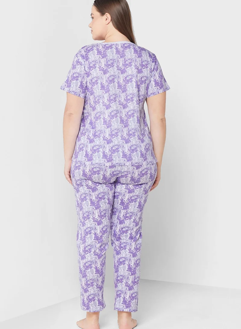 Ginger Plus Printed T-Shirt And Pyjama Set