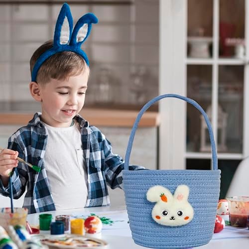 XENTUMI Easter Basket, Easter Baskets for Kids, Baby Easter Basket with Handle, Empty Bunny Egg Basket, Easter Baskets for Boys, Girls, Toddler, Babies, Infant Easter gifts basket Personalized - Image 3