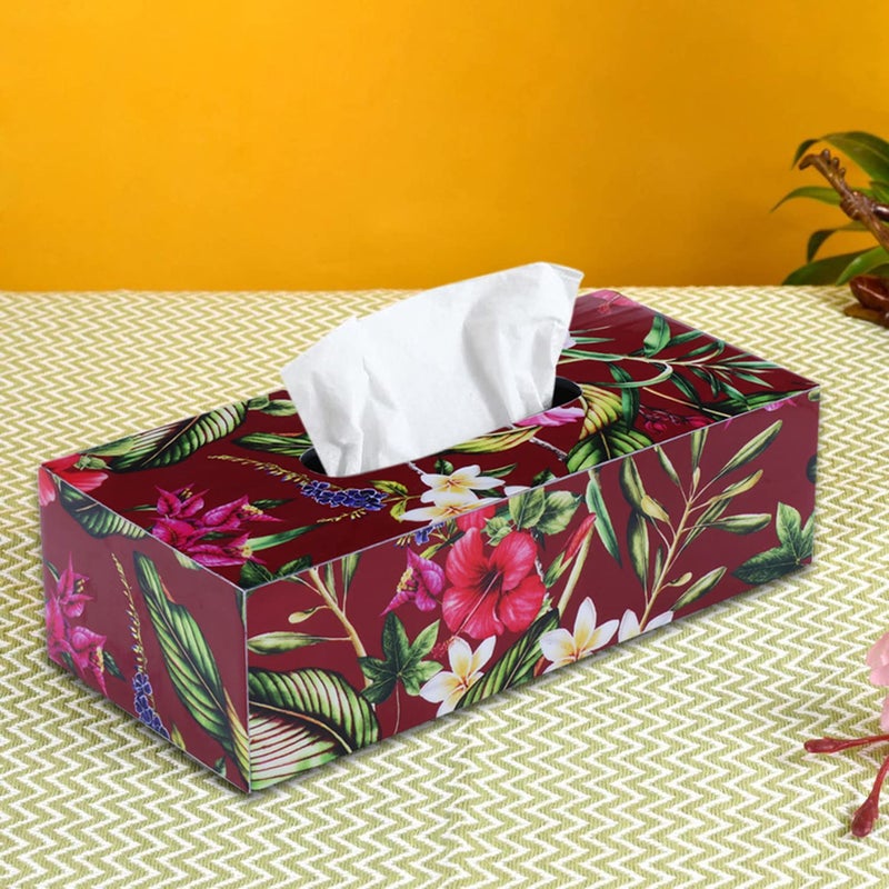 RICHTER Floral Maroon Tissue Box Holder/Cover - Image 1