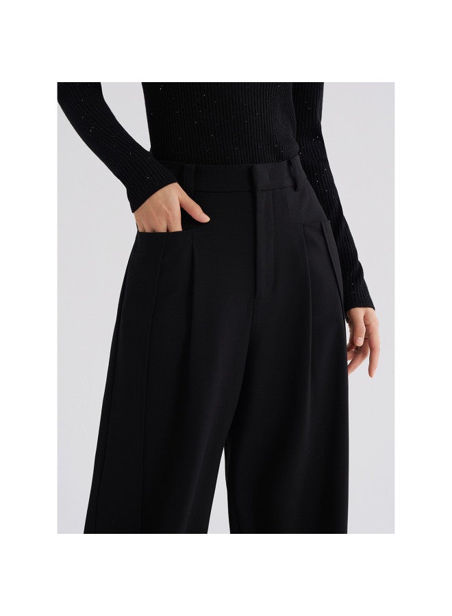 Waxbird High-waisted Casual Pants, Curved Knife Pants, 2025 Spring, Black, Loose, Slimming, Warm, Suit Pants - Image 5