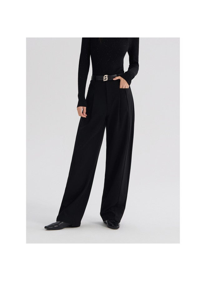 Waxbird High-waisted Casual Pants, Curved Knife Pants, 2025 Spring, Black, Loose, Slimming, Warm, Suit Pants - Image 2
