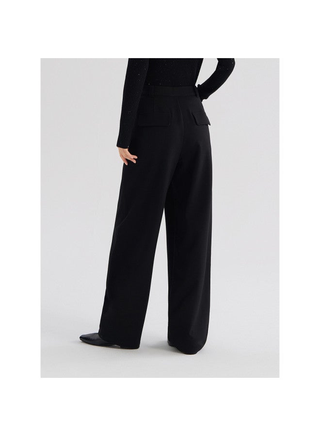 Waxbird High-waisted Casual Pants, Curved Knife Pants, 2025 Spring, Black, Loose, Slimming, Warm, Suit Pants - Image 4