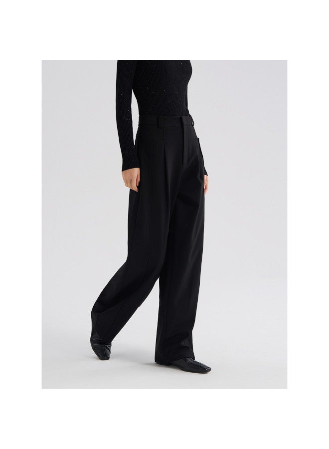 Waxbird High-waisted Casual Pants, Curved Knife Pants, 2025 Spring, Black, Loose, Slimming, Warm, Suit Pants - Image 3