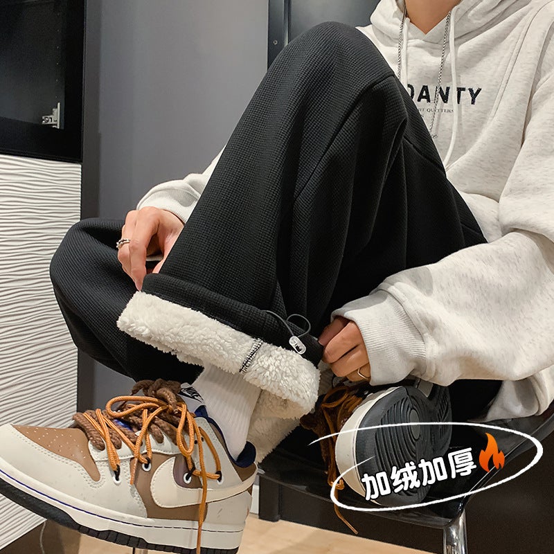Velvet Joggers Men Winter Casual Pants Black Black - Image 1