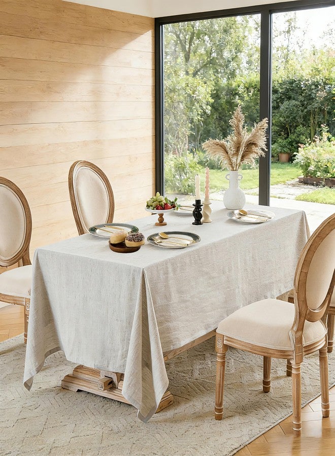 سيمبل آند أوبيولنس مفارش طاولات من الكتان من Simple&Opulence للطاولات المستطيلة، مقاس 60×104 بوصة - لون طبيعي، مفرش طاولة ريفي مصنوع من الكتان بنسبة 100%، مناسب للمآدب والعشاء وحفلات الزفاف، قابل لإعادة الاستخدام، مناسب للهالوين وعيد الشكر وعيد الميلاد. - Image 1