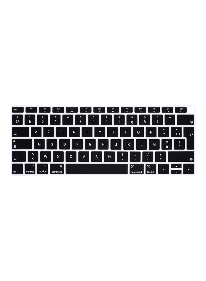 أمم تصميم الاتحاد الأوروبي / المملكة المتحدة (أزرتي) غطاء لوحة مفاتيح سيليكون باللغة الفرنسية متوافق مع ماك بوك نيو اير 13 بوصة مع شاشة ريتينا ومعرف اللمس ، موديل ايه 1932 ، الإصدار 2018/2019 ، أسود - Image 1