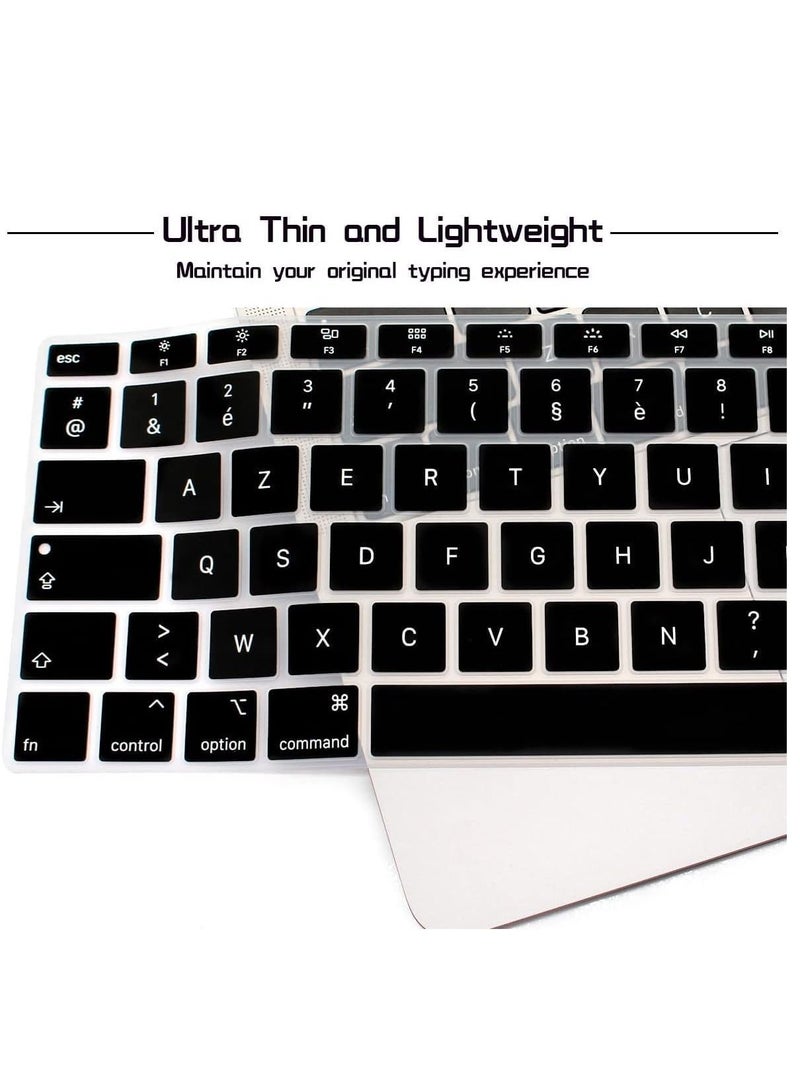 أمم تصميم الاتحاد الأوروبي / المملكة المتحدة (أزرتي) غطاء لوحة مفاتيح سيليكون باللغة الفرنسية متوافق مع ماك بوك نيو اير 13 بوصة مع شاشة ريتينا ومعرف اللمس ، موديل ايه 1932 ، الإصدار 2018/2019 ، أسود - Image 5