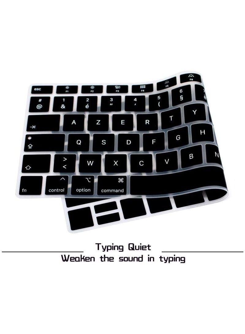 أمم تصميم الاتحاد الأوروبي / المملكة المتحدة (أزرتي) غطاء لوحة مفاتيح سيليكون باللغة الفرنسية متوافق مع ماك بوك نيو اير 13 بوصة مع شاشة ريتينا ومعرف اللمس ، موديل ايه 1932 ، الإصدار 2018/2019 ، أسود - Image 4