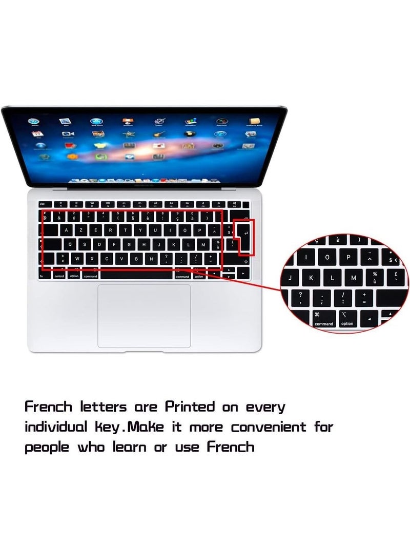 أمم تصميم الاتحاد الأوروبي / المملكة المتحدة (أزرتي) غطاء لوحة مفاتيح سيليكون باللغة الفرنسية متوافق مع ماك بوك نيو اير 13 بوصة مع شاشة ريتينا ومعرف اللمس ، موديل ايه 1932 ، الإصدار 2018/2019 ، أسود - Image 3