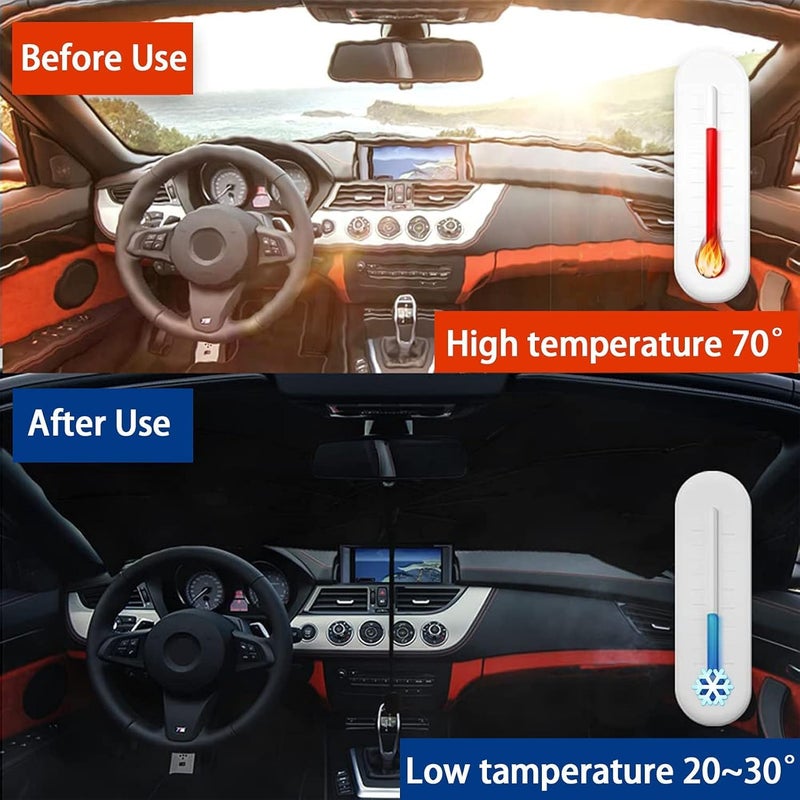 TRADEGATE Car Windshield Sunshade Umbrella, 145x79cm, Foldable UV Block Sun Visor, Silver Coating Surface, Black - Image 4