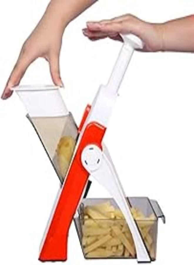 GMWS Vegetable Slicer Safety Kitchen Chopping Artifact For Food, Salad, Cooking, Peelers, Grater, Fruit Cutter, Julienne, Cube, Chef, Wedding gift, Multifunctional Use (Orange)