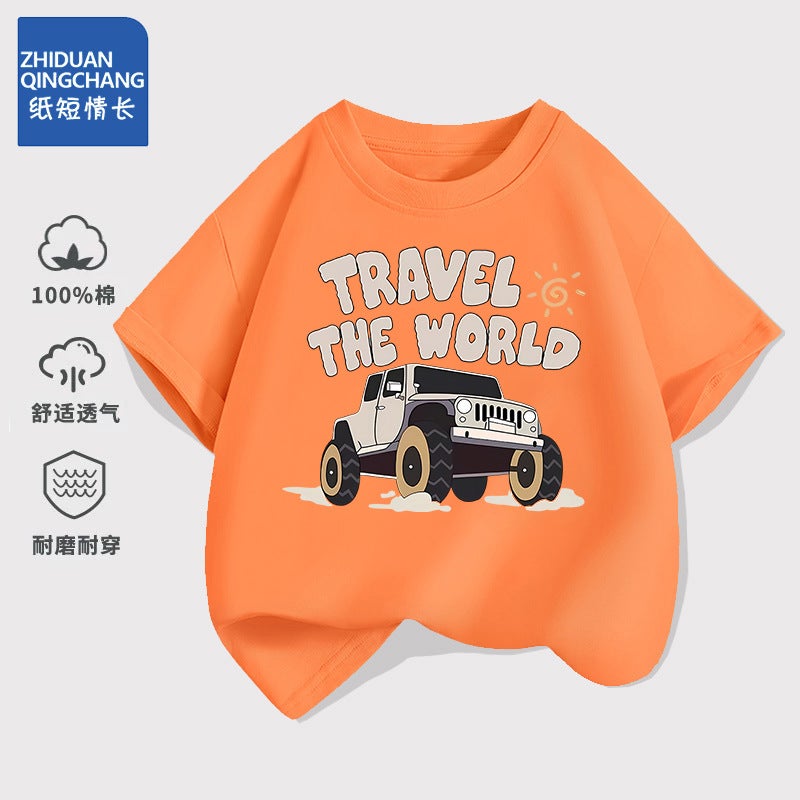 2226# Children'S Cotton Short-Sleeved T-Shirt Summer Korean Style Western Style Loose Boys' Cartoon Half-Sleeved Top - Image 1