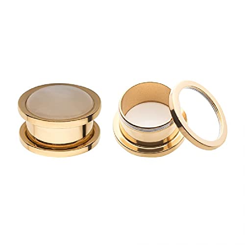 Pierced Owl Golden Rim with Large White Synthetic Pearl Stone Screw Fit Plug Gauges, Sold as a Pair (14mm (9/16")) - Image 2