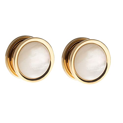 Pierced Owl Golden Rim with Large White Synthetic Pearl Stone Screw Fit Plug Gauges, Sold as a Pair (14mm (9/16")) - Image 5