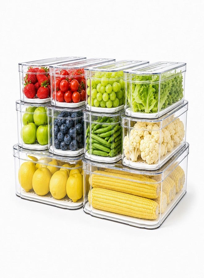 SMRCAD Fridge Organizers and Storage, 10 Pack Clear Organizer Bins with Lids for Kitchen, Pantry, Refrigerator, Food, Fruit, Vegetable Storage - Image 1