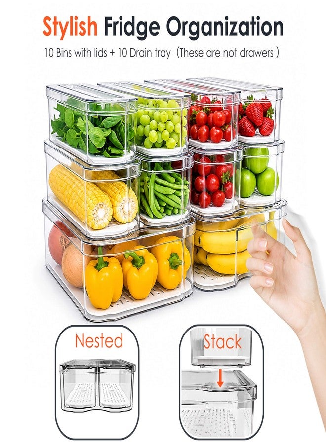 SMRCAD Fridge Organizers and Storage, 10 Pack Clear Organizer Bins with Lids for Kitchen, Pantry, Refrigerator, Food, Fruit, Vegetable Storage - Image 5