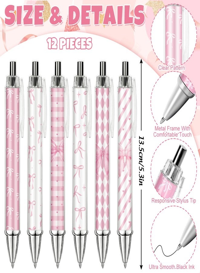 Whaline 24Pcs Valentine's Day Coquette Bow Ballpoint Retractable Pens and Notepads Set Cute Pink Ribbon Bow Pens with Notebook Women Teacher Gifts for Office Stationery School Bitrthday Party Supplies - Image 2