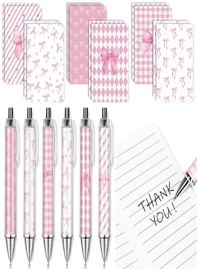 Whaline 24Pcs Valentine's Day Coquette Bow Ballpoint Retractable Pens and Notepads Set Cute Pink Ribbon Bow Pens with Notebook Women Teacher Gifts for Office Stationery School Bitrthday Party Supplies - Image 1