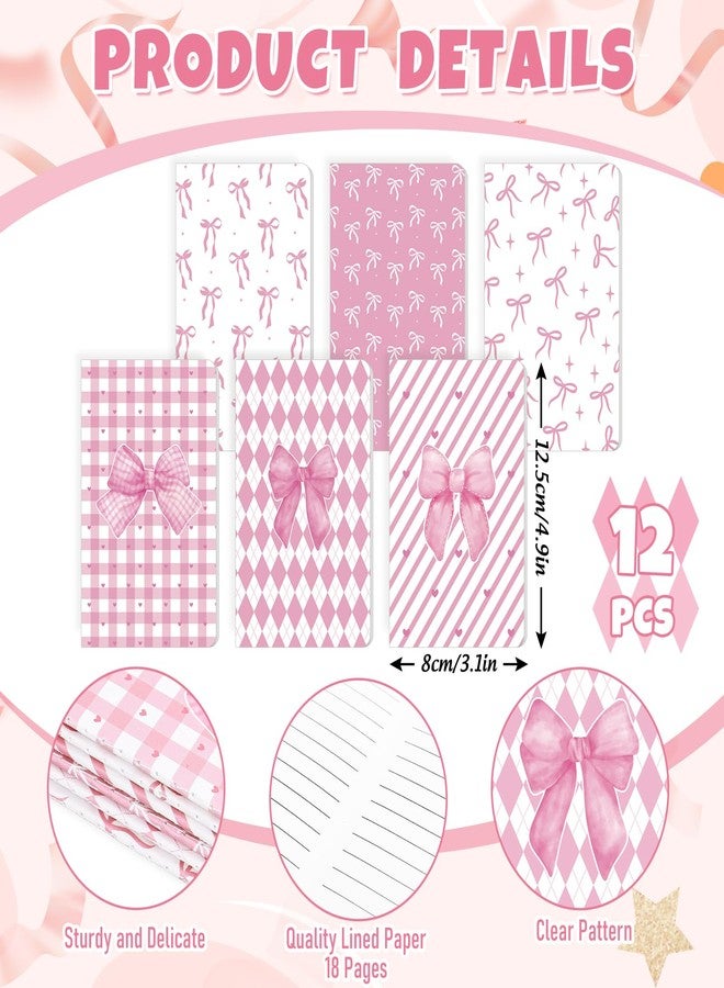 Whaline 24Pcs Valentine's Day Coquette Bow Ballpoint Retractable Pens and Notepads Set Cute Pink Ribbon Bow Pens with Notebook Women Teacher Gifts for Office Stationery School Bitrthday Party Supplies - Image 3