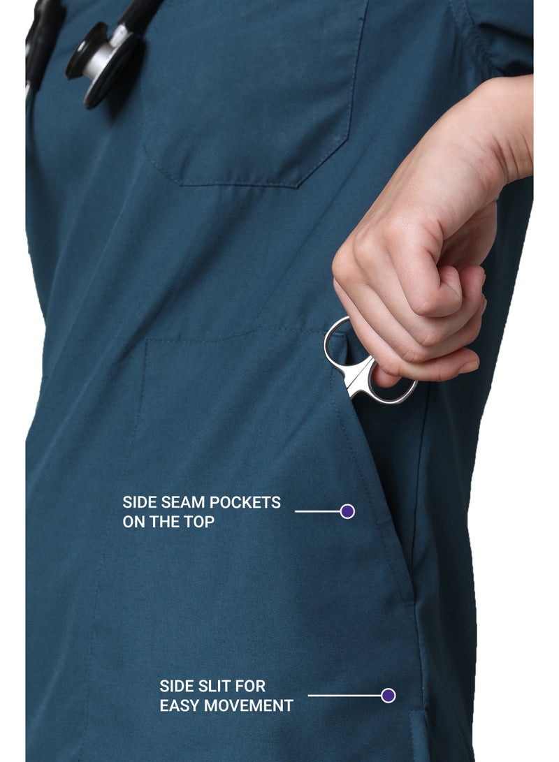 KNYA زيّ طبي نسائي كلاسيكي من KNYA بخمسة جيوب | ياقة على شكل حرف V | تصميم مرن ومريح للجزء العلوي والسفلي | جيوب يسهل الوصول إليها | زيّ موحد للأطباء | أخضر غامق (مقاس L) - Image 3