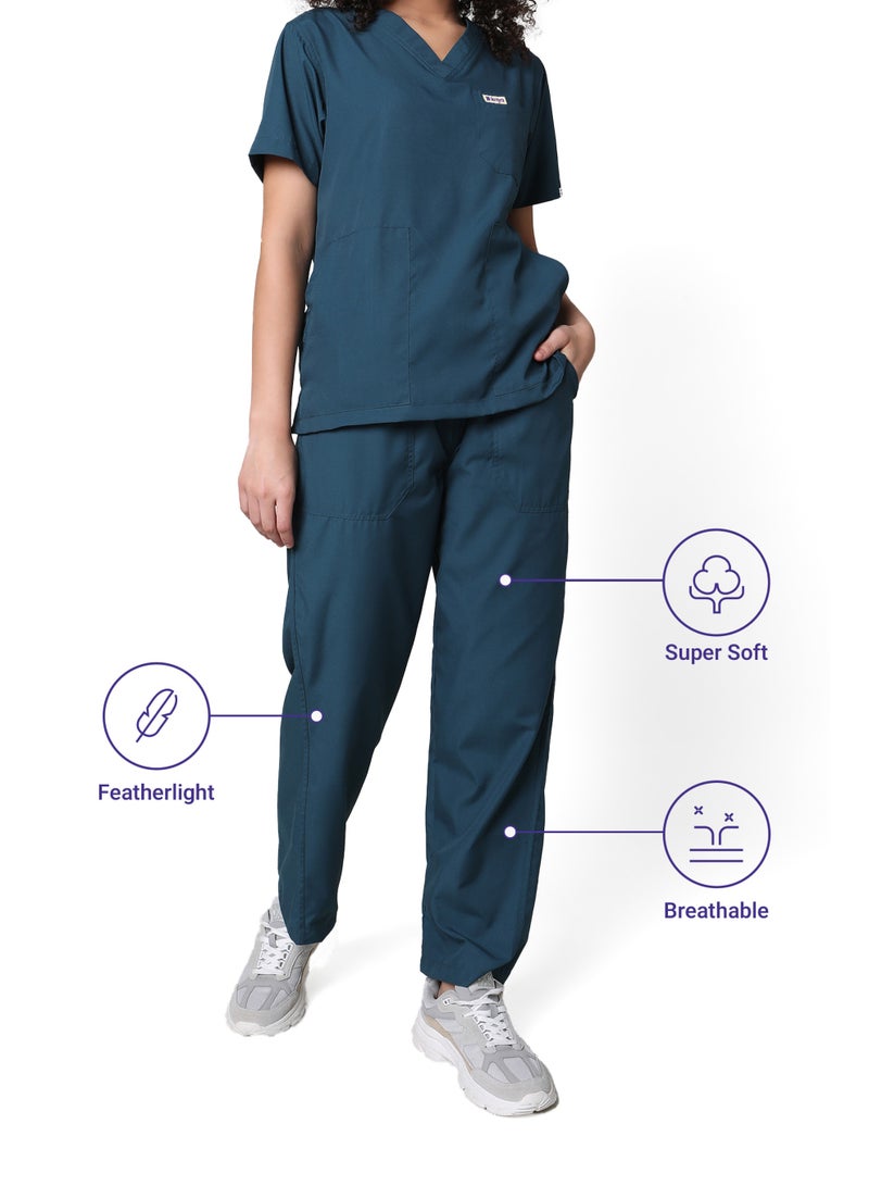 KNYA زيّ طبي نسائي كلاسيكي من KNYA بخمسة جيوب | ياقة على شكل حرف V | تصميم مرن ومريح للجزء العلوي والسفلي | جيوب يسهل الوصول إليها | زيّ موحد للأطباء | أخضر غامق (مقاس L) - Image 5