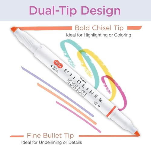 Zebra Pen Mildliner DualTip Highlighter Set Broad and Fine Tips No Bleed Ideal for Bible Highlighting Journaling and NoteTaking Assorted Midnight Hibiscus Ink Colors 5Pack 78375 - Image 3
