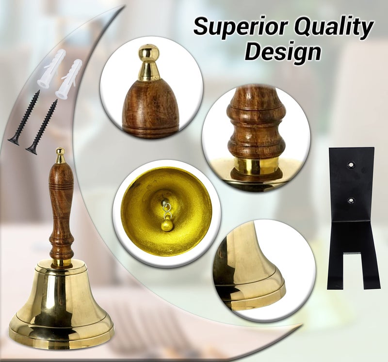 ARSUK Handbell for Adults (4 Inch) - Large School Bell with Wooden Handle - Solid Brass Call Bell for Elderly at Home, Wedding, Office, Dinner, Meditation, and Service - Image 4