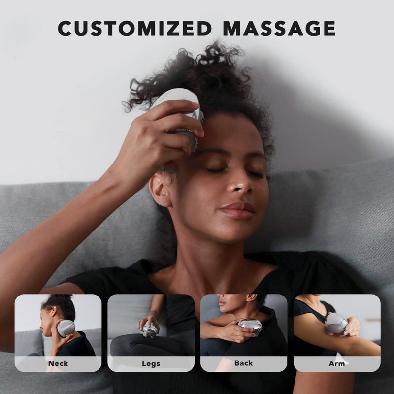 Breo Portable Mini Scalp Massager – IPX7 Waterproof Rechargeable Head Massager for Scalp Relax, Stress Relief Tool with Bamboo Wood Charging Base, Removable Massage Nodes (Silver with Base) - Image 5