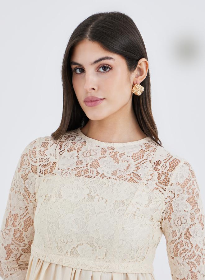 Styli Cream Lace Insert A-Line Maxi Dress - Image 4