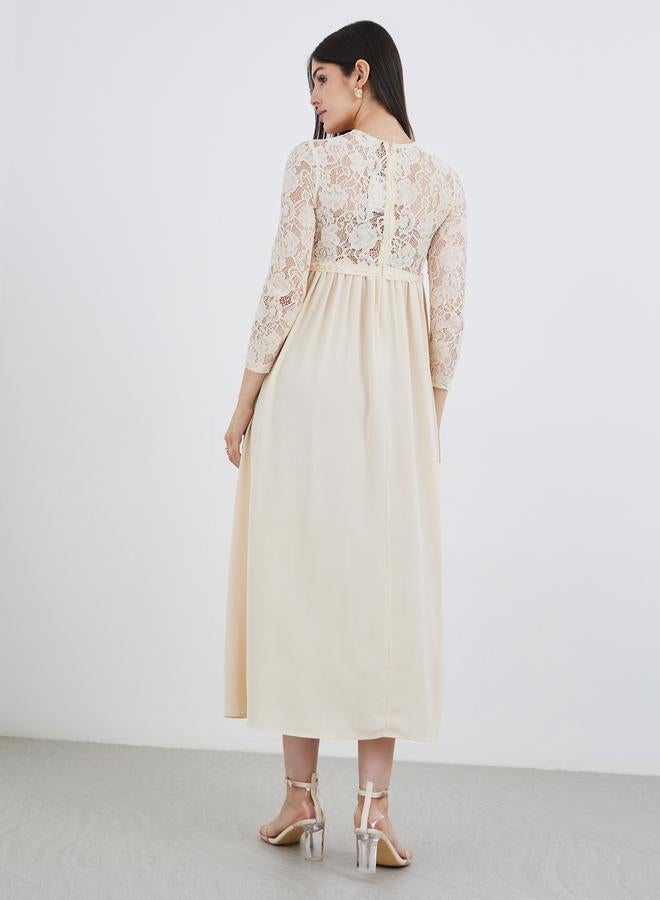 Styli Cream Lace Insert A-Line Maxi Dress - Image 5