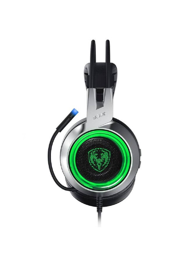 Somic G951 Virtual 7.1 Surround Sound Gaming Headset is a popular choice among gamers, who demand an immersive, vibrating virtual 7.1 surround sound experience and an attractive appearance with LED lighting. This headset features adjustable ear cups and a dual headband for extended gaming. It also features a microphone for clear voice communication. The headset uses a USB connection. - Image 4