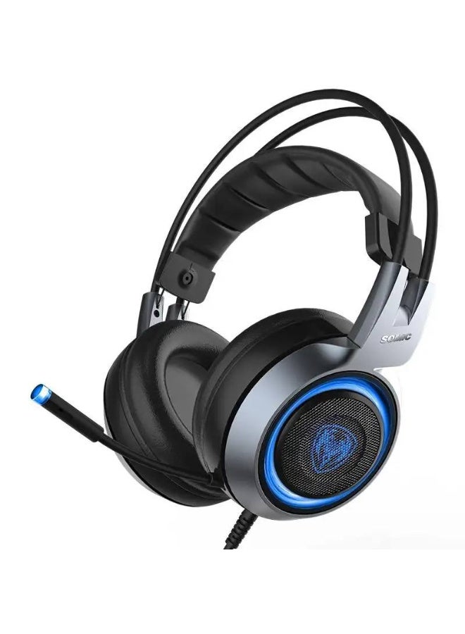 Somic G951 Virtual 7.1 Surround Sound Gaming Headset is a popular choice among gamers, who demand an immersive, vibrating virtual 7.1 surround sound experience and an attractive appearance with LED lighting. This headset features adjustable ear cups and a dual headband for extended gaming. It also features a microphone for clear voice communication. The headset uses a USB connection. - Image 3