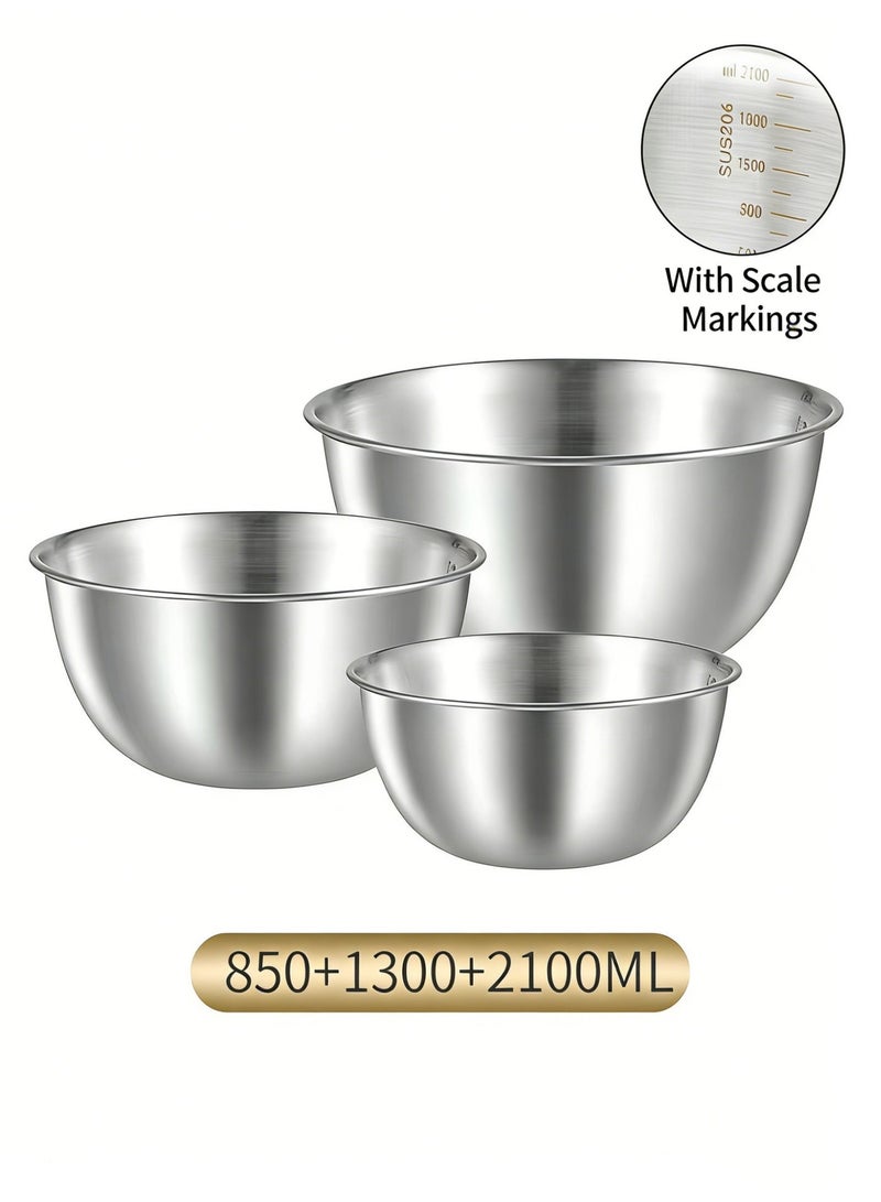 Three Large Stainless Steel Mixing Bowls Set,Metal Mixing Bowls with Scale, Home, Refrigerator, and Kitchen Food Storage Organizers，Large, Small, Big Food Prep, Baking，Cooking, Baking - Image 1