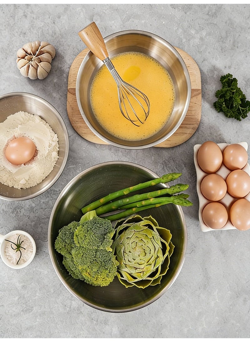 Three Large Stainless Steel Mixing Bowls Set,Metal Mixing Bowls with Scale, Home, Refrigerator, and Kitchen Food Storage Organizers，Large, Small, Big Food Prep, Baking，Cooking, Baking - Image 4