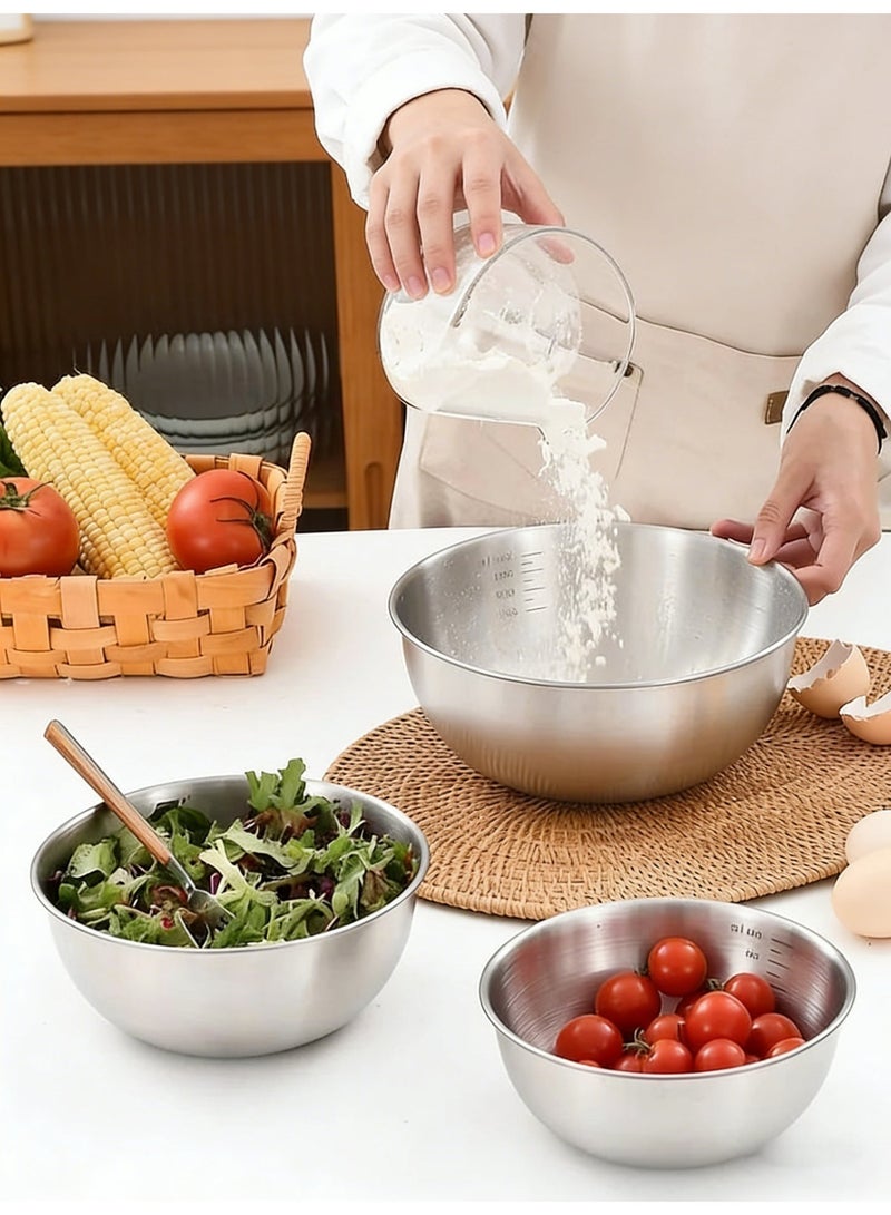 Three Large Stainless Steel Mixing Bowls Set,Metal Mixing Bowls with Scale, Home, Refrigerator, and Kitchen Food Storage Organizers，Large, Small, Big Food Prep, Baking，Cooking, Baking - Image 3