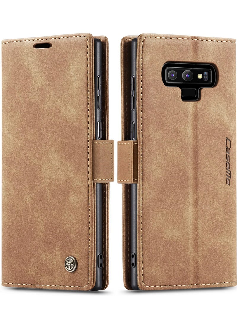 CaseMe Phone Case Luxury PU Leather Design 013 Flip Cover Card Slot Holder Cover For Samsung Galaxy Note 9 (Brown) - Image 1
