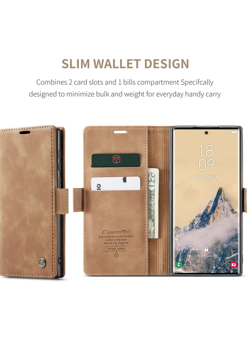 CaseMe Phone Case Luxury PU Leather Design 013 Flip Cover Card Slot Holder Cover For Samsung Galaxy Note 9 (Brown) - Image 2
