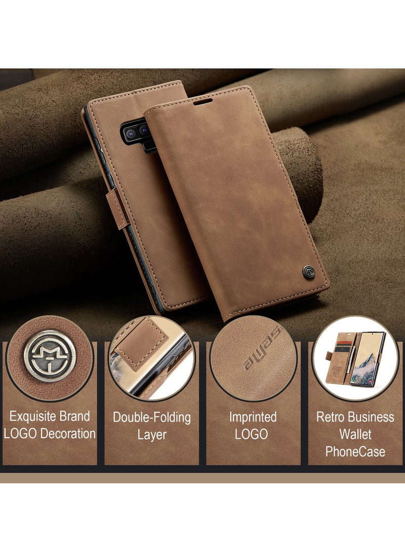 CaseMe Phone Case Luxury PU Leather Design 013 Flip Cover Card Slot Holder Cover For Samsung Galaxy Note 9 (Brown) - Image 3