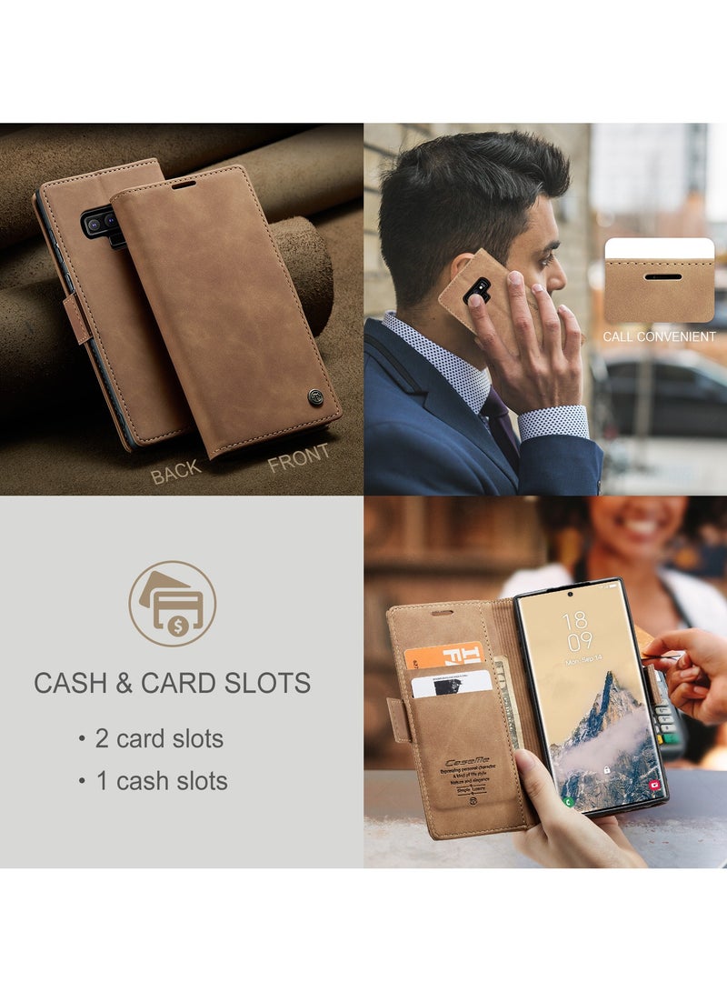CaseMe Phone Case Luxury PU Leather Design 013 Flip Cover Card Slot Holder Cover For Samsung Galaxy Note 9 (Brown) - Image 4