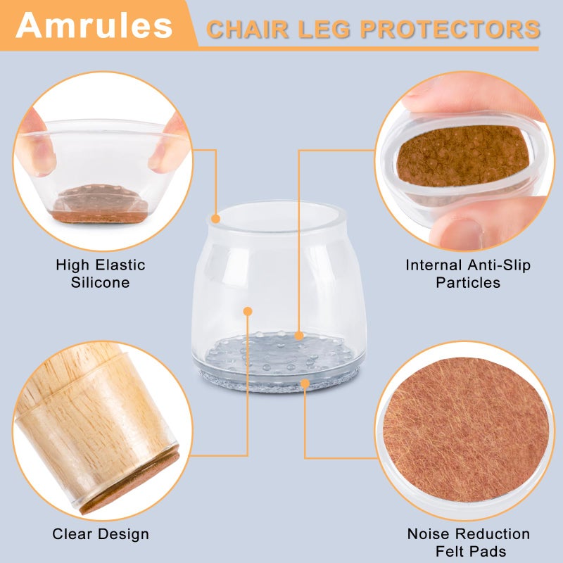 Amrules واقيات أرجل الكراسي الدائرية من أمرولز، 36 قطعة، أغطية سيليكون لأرجل الكراسي لحماية أرضيات البلاط، وسادات لباد لحماية أرجل الأثاث من الخدوش والضوضاء (بني، مقاس صغير: 0.9-1.29 بوصة). - Image 3